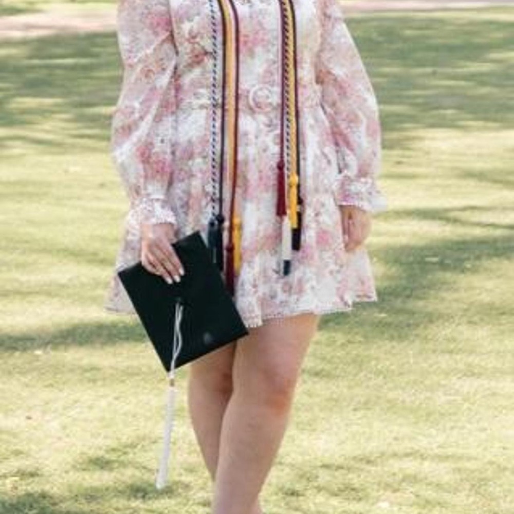 Lucy Paris White and Pink Floral Lace Dress